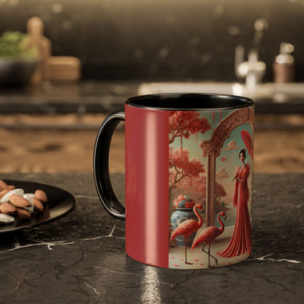 Petals, Porcelain, and Flamingos Colorful Mugs (11oz, 15oz)