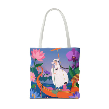 🪷🛶 The Lady Of The Lotus Garden Gondola Tote Bag – Art Deco Floral Adventure