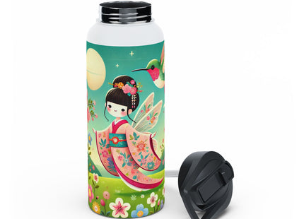 Geisha Fairy and the Hummingbird Blossom Stainless Steel Water Bottle, Standard Lid