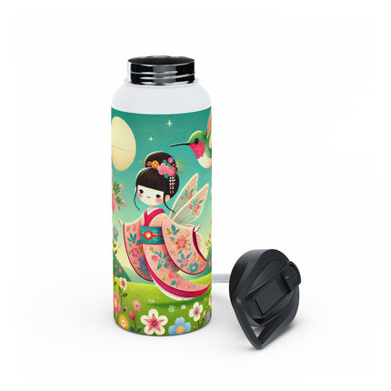 Geisha Fairy and the Hummingbird Blossom Stainless Steel Water Bottle, Standard Lid