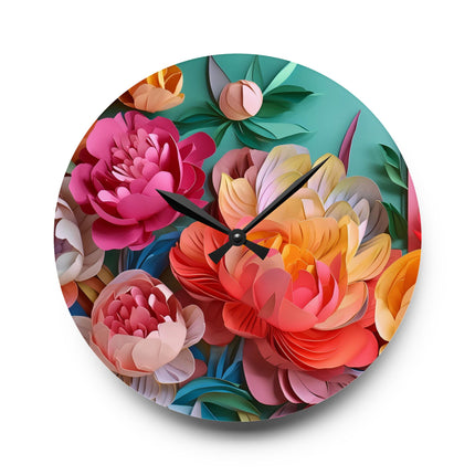 Peonies in Full Bloom Acrylic Wall Clock, Round and Square