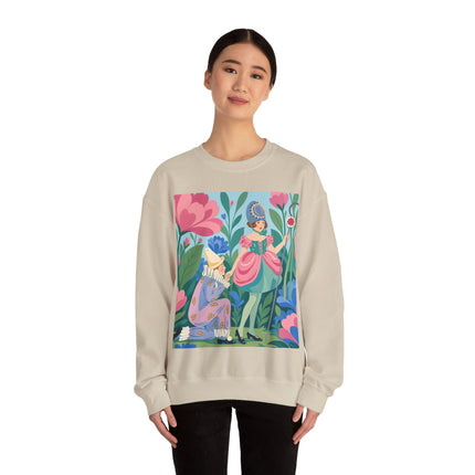🌸🎭 The Garden Masquerade Crewneck Sweatshirt – Art Deco Floral Whimsy
