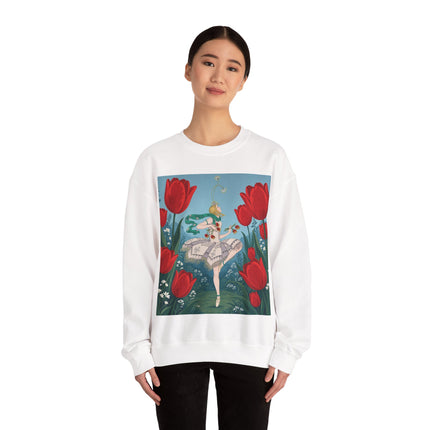 🌷🩰 The Scarlet Tulip Ballet Crewneck Sweatshirt – Art Deco Floral Whimsy