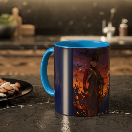 🎃💙 The Pumpkin Lantern Courtship Colorful Mug – Romantic Halloween Elegance