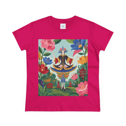 🌸🏯 The Pagoda Garden Enchantress Cotton Tee – Colorful Art Deco Fashion Fantasy