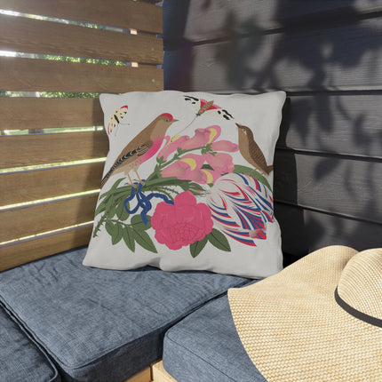 Pink-Breasted Bird & Wren Outdoor Pillows – Spring Harmony & Delicate Beauty