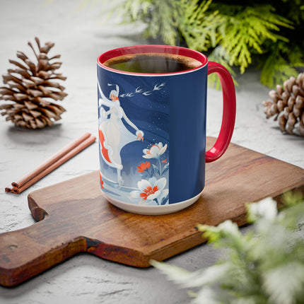 ❄️⛸️ The Winter Skater’s Flight Colorful Mug – Art Deco Floral Fantasy