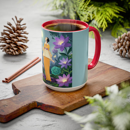 The Lady Of The Moonlit Garden Colorful Mugs – Art Deco Botanical Serenity