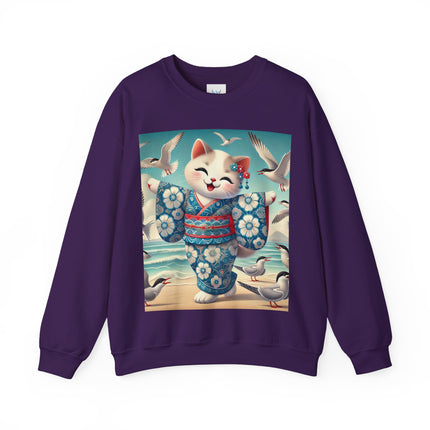 Geisha Kitten by the Seaside Heavy Blend™ Crewneck Sweatshirt