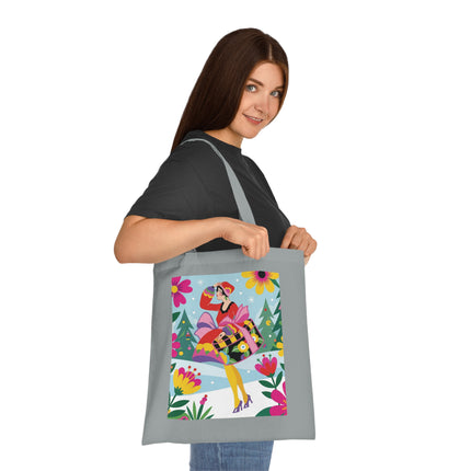 🎄🌺 Christmas In The Winter Garden Cotton Tote Bag – Art Deco Holiday Whimsy