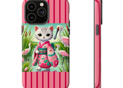 Geisha Kitten Strolls Among the Spoonbills Phone Cases