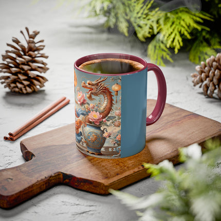 Golden Dragon & Lantern Lady Colorful Mug – Imperial Dragon & Elegant Harmony