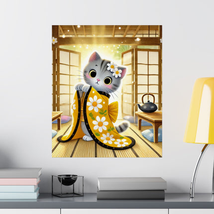 🐱🍵 Playful Kitten in the Tea Room Matte Vertical Poster – Curious Charm & Cozy Whimsy