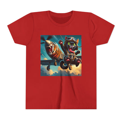 Parachuting Cat Commando Youth Short Sleeve Tee