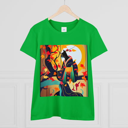 Black Cat in Kimono Women's Midweight Cotton Tee