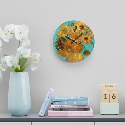 Vase with Twelve Sunflowers by Vincent Van Gogh Acrylic Wall Clock, Round and Square