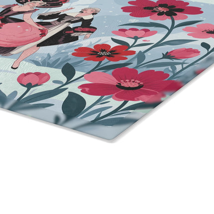 🌹❄️ The Ladies Of The Winter Rose Garden Glass Cutting Board – Art Deco Holiday Romance