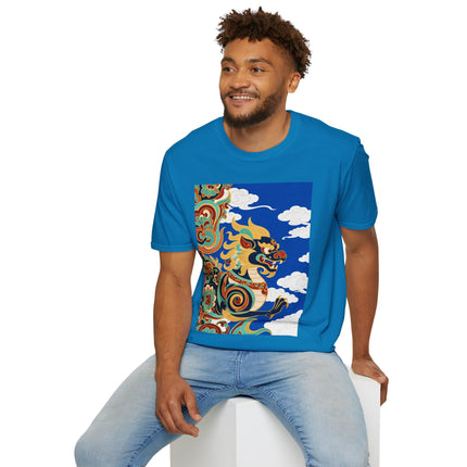 🦁☁️ The Celestial Snow Lion Softstyle T-Shirt – Tibetan Mythical Guardian & Sacred Clouds
