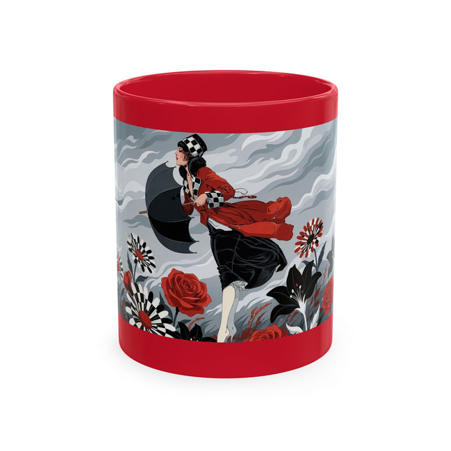 ☂️🌹 The Lady In The Windy Rose Garden Ceramic Mug – Art Deco Fashion Whimsy