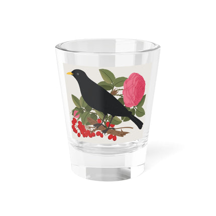 Blackbird & Rose Shot Glass – Timeless Elegance & Nature's Harmony