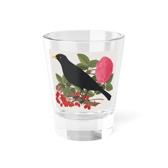 Blackbird & Rose Shot Glass – Timeless Elegance & Nature's Harmony