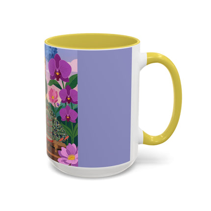 The Lady And The Crimson Birdcage Colorful Mugs – Art Deco Tropical Garden Elegance