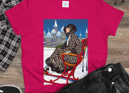 Elegant Winter Woman in Sleigh Women's Midweight Cotton Tee