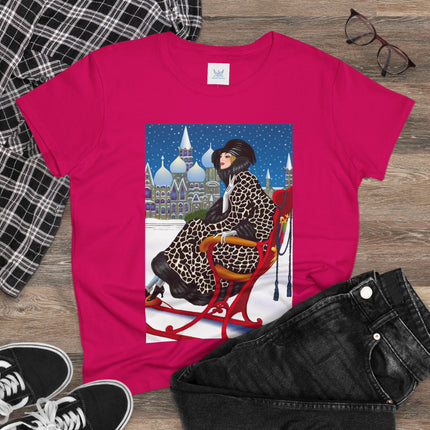 Elegant Winter Woman in Sleigh Women's Midweight Cotton Tee