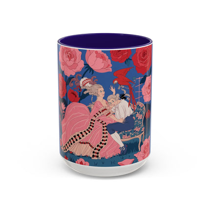 The Lady And The Scarlet Macaw Colorful Mugs – Art Deco Floral Elegance