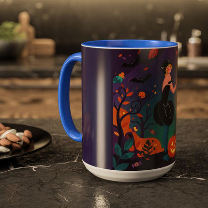 🐈‍⬛🎃 The Midnight Black Cat Masquerade Colorful Mug – Whimsical Halloween Elegance
