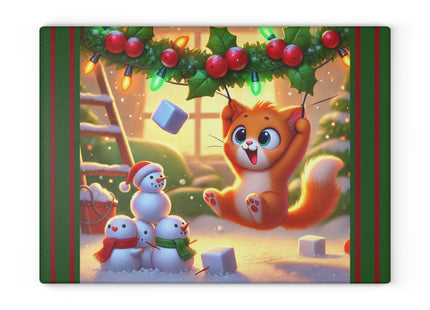 Naughty or Nice Kitten Christmas Glass Cutting Board