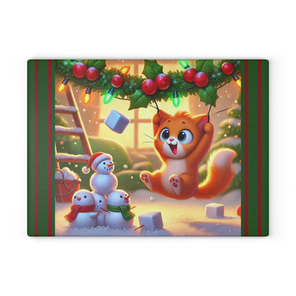 Naughty or Nice Kitten Christmas Glass Cutting Board