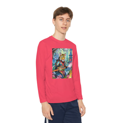 Cyberpunk Leopard Youth Long Sleeve Competitor Tee – Neon Magic & Futuristic Adventure