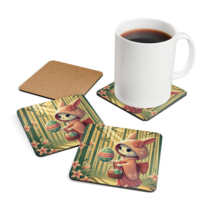 Geisha Kitten’s Easter Corkwood Coaster Set
