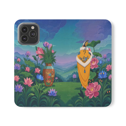 🌸🏔️ The Lady Of The Lotus Valley Flip Case – Art Deco Botanical Reverie
