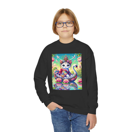 Geisha Kitten’s River Voyage Youth Crewneck Sweatshirt – Grace, Adventure & Storybook Charm