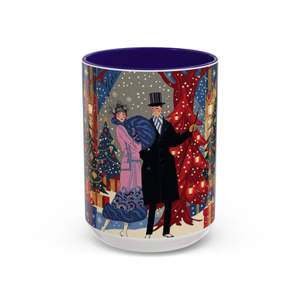 🎩🎄 Christmas Eve Promenade Colorful Mug – Art Deco Holiday Elegance
