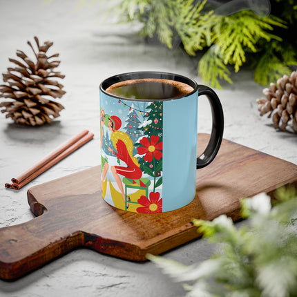 ☕🎄 Christmas Tea In The Snow Garden Colorful Mug – Art Deco Holiday Friendship