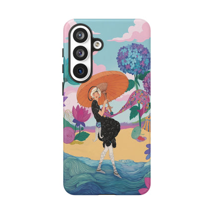 🌊☂️ The Lady Of The Flowered Seashore Phone Case – Art Deco Seaside Fashion
