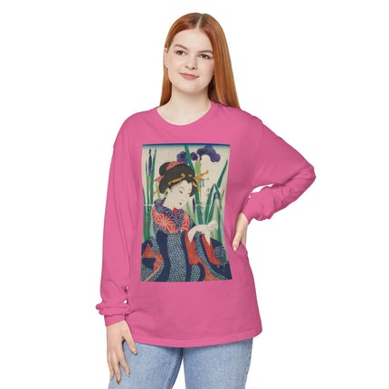 Woman with Origami Crane Garment-dyed Long Sleeve T-Shirt