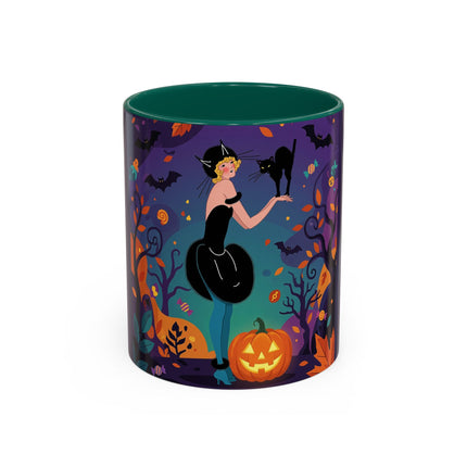 🐈‍⬛🎃 The Midnight Black Cat Masquerade Colorful Mug – Whimsical Halloween Elegance