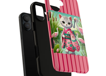 Geisha Kitten Strolls Among the Spoonbills Phone Cases