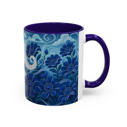 💙🌸 The Sapphire Wind Dancer Colorful Mug – Art Deco Floral Fantasy