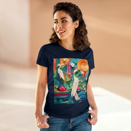 Elegant Egret Oasis Women's Midweight Cotton Tee