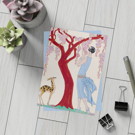 Woman, Fawn, and Red Tree by George Barbier Postcards (envelopes included) - Bundles of 10, 30, 50 Pieces