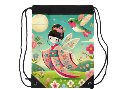 Geisha Fairy and the Hummingbird Drawstring Bag