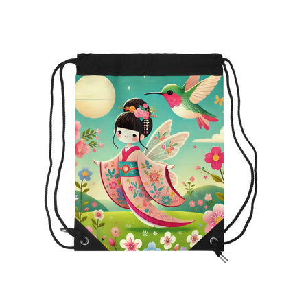Geisha Fairy and the Hummingbird Drawstring Bag