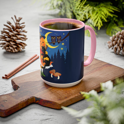 🎃🐈‍⬛ The Little Pumpkin Witch And Her Black Cat Colorful Mug – Whimsical Halloween Charm