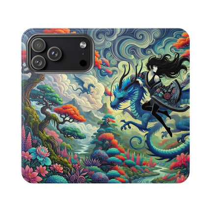 Mystic Guardian of the Sky Flip Case – Warrior Fairy & Turquoise Dragon