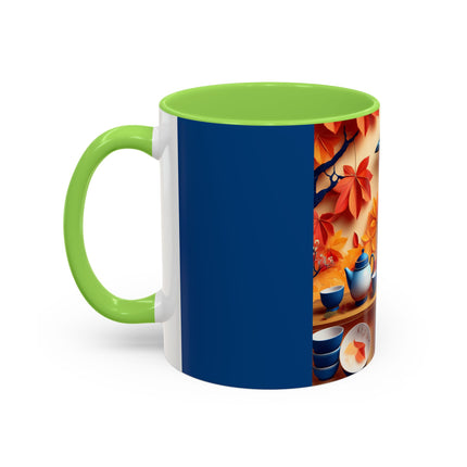 Blue Jay at an Autumn Tea Ceremony Colorful Mugs (11oz, 15oz)